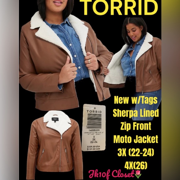 🍁NWT TORRID 3X(22-24) SHERPA LINED COGNAC BOMBER JACKET - Picture 14 of 14